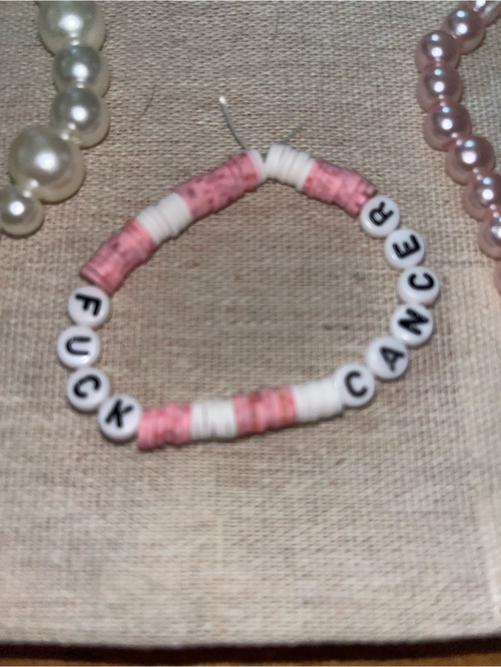 Pink and White Beaded Phrase Bracelet Accessories